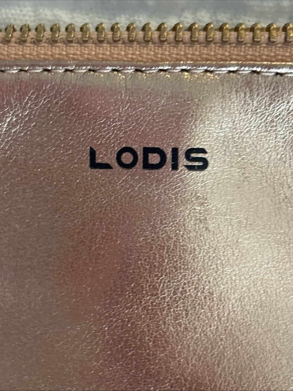 Lodis Metallic 💯 Leather Rose Gold Women’s Zip Cosmetic bag Pouchette Wallet